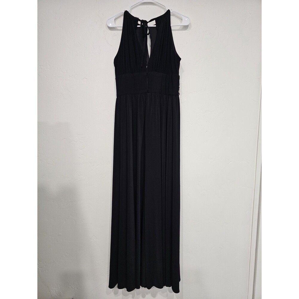 R&M Richard Gown Long Dress Black Sequin Midriff Bare Shoulders Front Slit Sz 8 - Picture 3 of 8